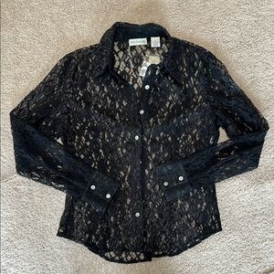 Ann Taylor Black Floral Lace Blouse